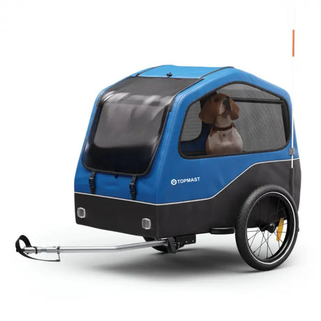 blauer Fahrradanhänger 